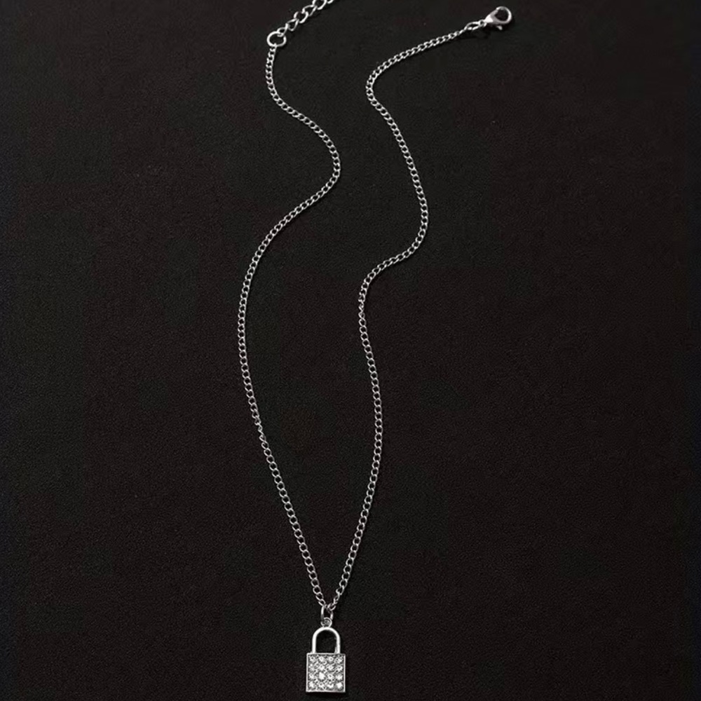 Rhinestone Lock Pendant Necklace - Picture 2 of 3